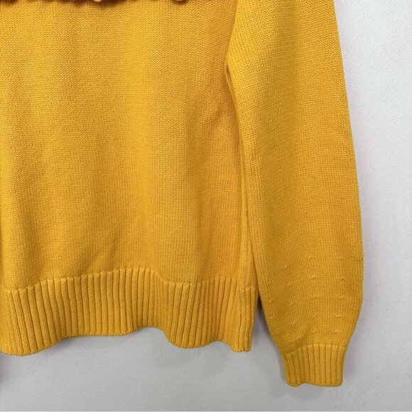Talbots Womens Petite Large Crew Neck Ruffle Yellow Cotton Sweater - Picture 5 of 13